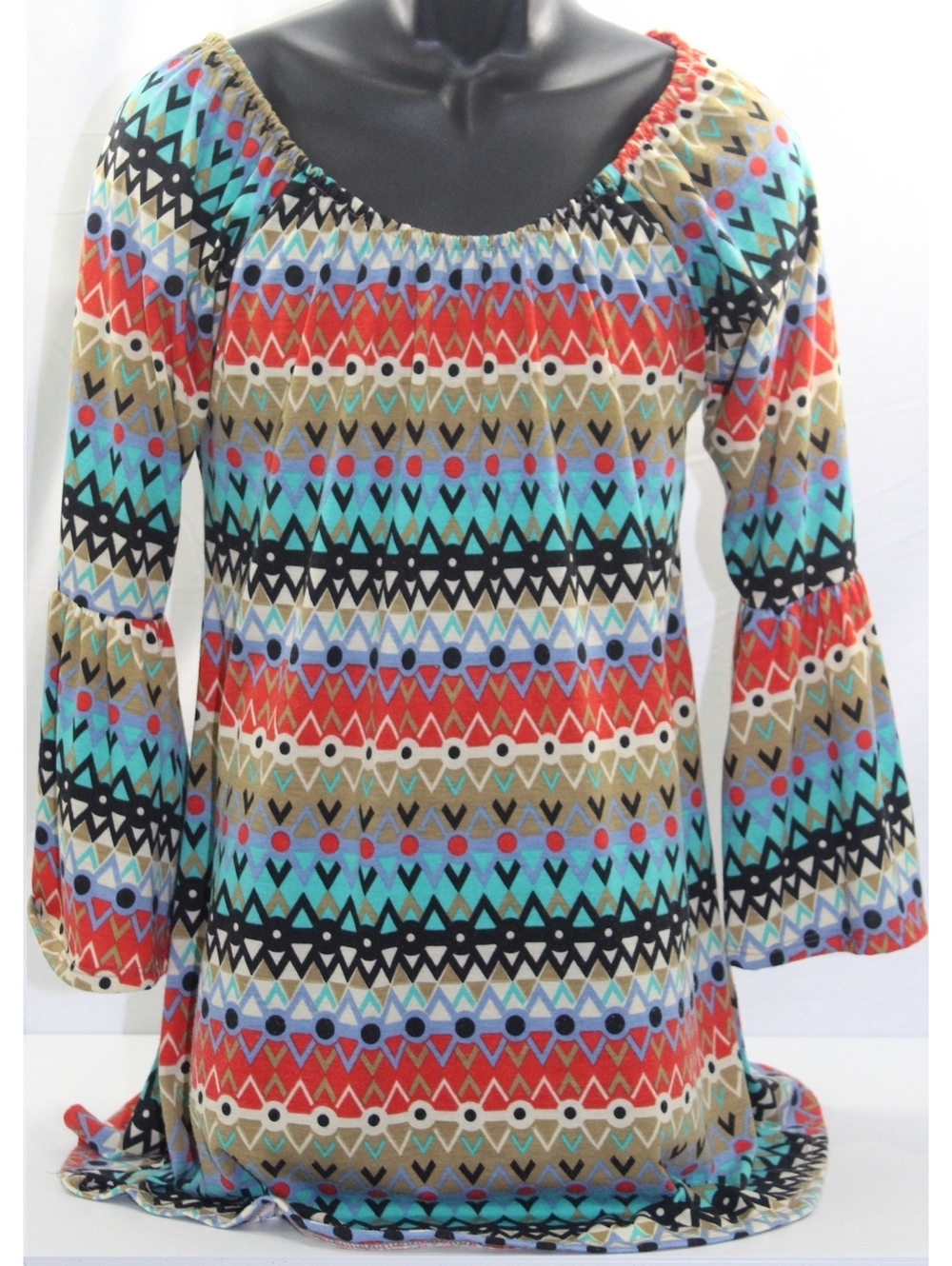 Turquoise Haven Womens Large Tunic 3/4 Bell Sleeves Boho Bohemian Hippie Shirt
